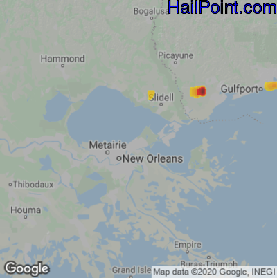 Hail Map for New Orleans, LA Region on March 20, 2022