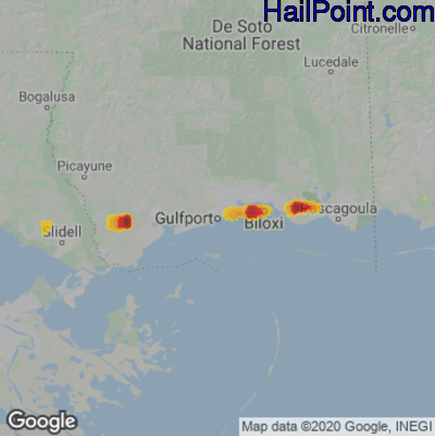 Hail Map for Gulfport, MS Region on March 20, 2022 