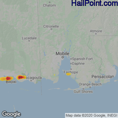 Hail Map for Mobile, AL Region on March 20, 2022