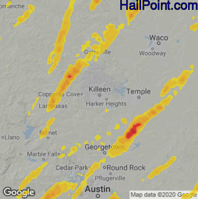Hail Map for Killeen, TX Region on March 21, 2022