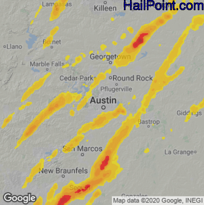 Hail Map for Austin, TX Region on March 21, 2022