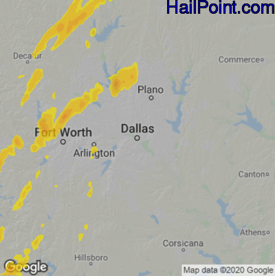 Hail Map for Dallas, TX Region on March 21, 2022