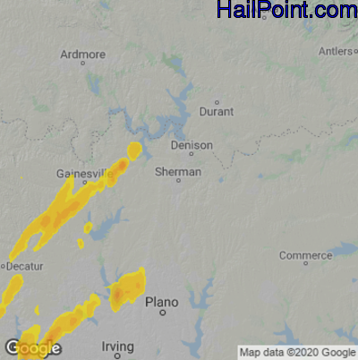 Hail Map for Sherman, TX Region on March 21, 2022