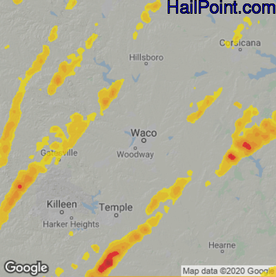 Hail Map for Waco, TX Region on March 21, 2022 