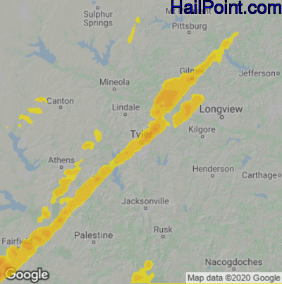 Hail Map for Tyler, TX Region on March 22, 2022 