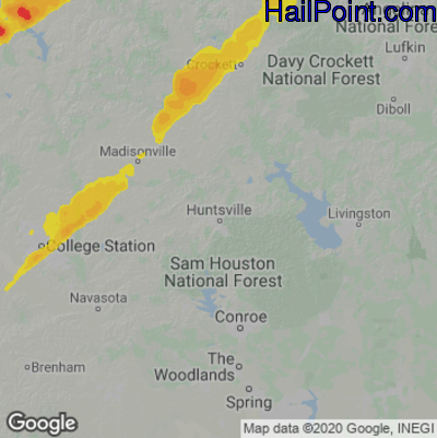 Hail Map for Huntsville, TX Region on March 22, 2022