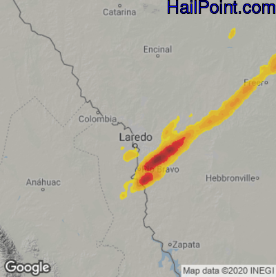 Hail Map for Laredo, TX Region on March 22, 2022