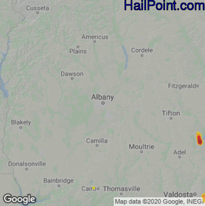 Hail Map for Albany, GA Region on March 29, 2022