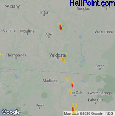 Hail Map for Valdosta, GA Region on March 29, 2022 