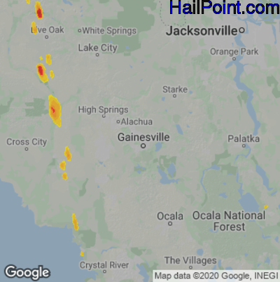 Hail Map for Gainesville, FL Region on March 29, 2022