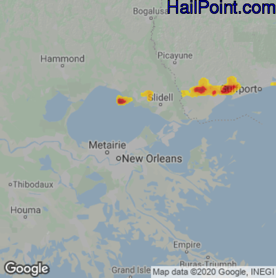 Hail Map for New Orleans, LA Region on March 29, 2022
