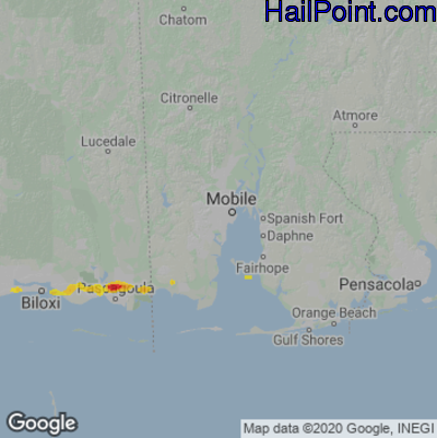 Hail Map for Mobile, AL Region on March 29, 2022