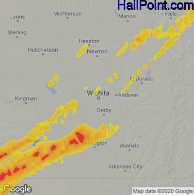 Hail Map for Wichita, KS Region on March 30, 2022