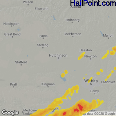 Hail Map for Hutchinson, KS Region on March 30, 2022