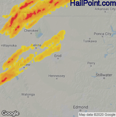 Hail Map for Enid, OK Region on March 30, 2022 