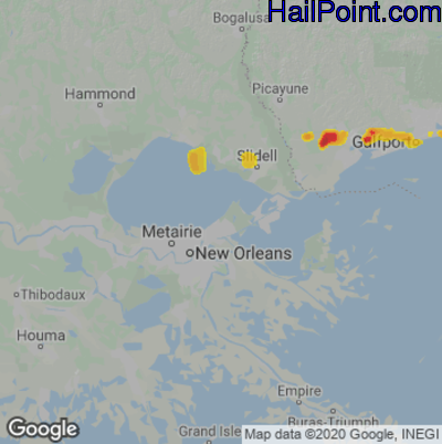 Hail Map for New Orleans, LA Region on March 30, 2022 