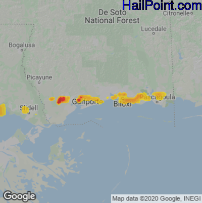 Hail Map for Gulfport, MS Region on March 30, 2022
