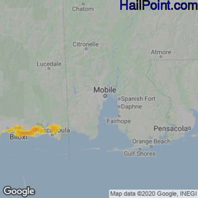 Hail Map for Mobile, AL Region on March 30, 2022
