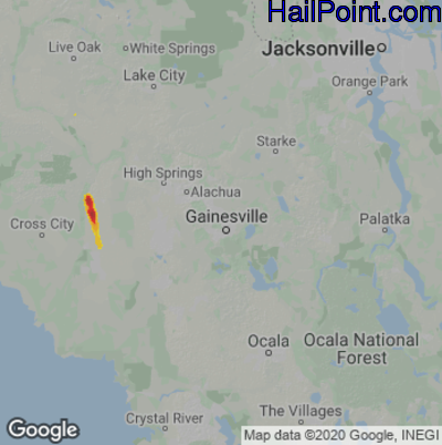 Hail Map for Gainesville, FL Region on March 30, 2022