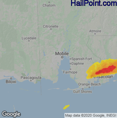 Hail Map for Mobile, AL Region on March 31, 2022 