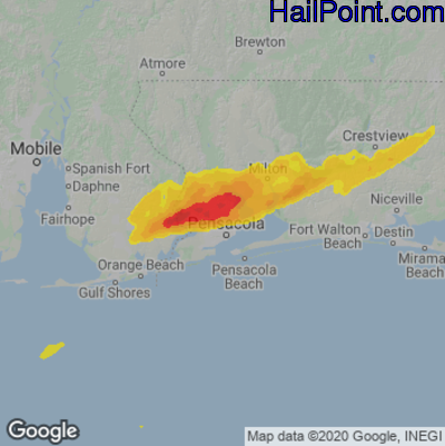 Hail Map for Pensacola, FL Region on March 31, 2022