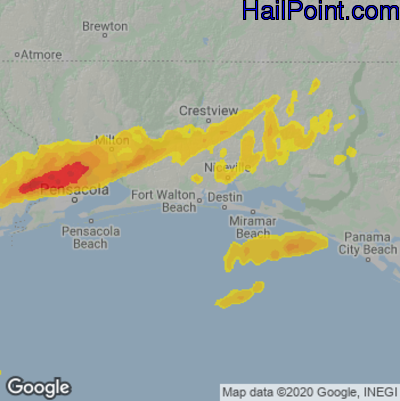 Hail Map for Fort Walton Beach, FL Region on March 31, 2022