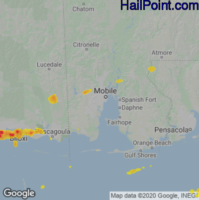 Hail Map for Mobile, AL Region on April 2, 2022