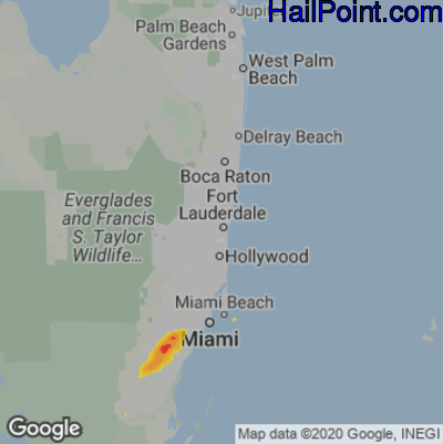 Hail Map for Fort Lauderdale, FL Region on April 3, 2022