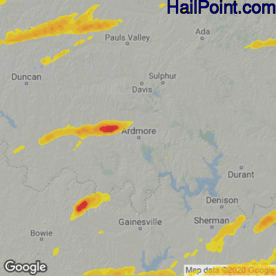 Hail Map for Ardmore, OK Region on April 4, 2022 