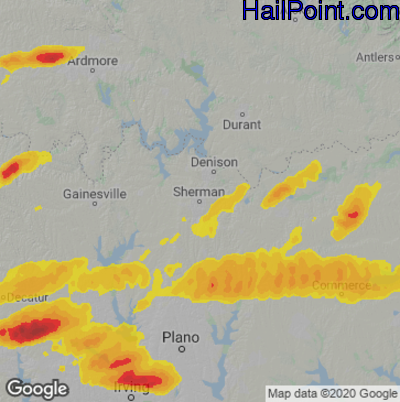 Hail Map for Sherman, TX Region on April 4, 2022