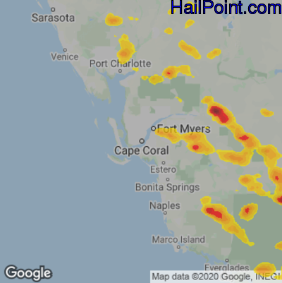 Hail Map for Cape Coral, FL Region on April 4, 2022