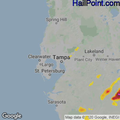 Hail Map for Tampa, FL Region on April 4, 2022 