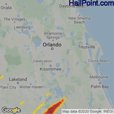 Hail Map for Orlando, FL Region on April 4, 2022