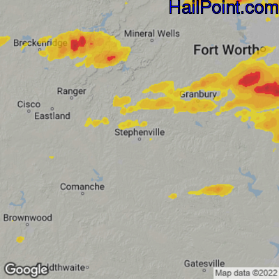 Hail Map for Stephenville, TX Region on April 5, 2022 