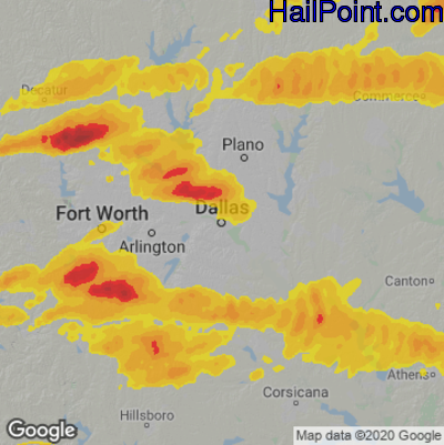 Hail Map for Dallas, TX Region on April 5, 2022 