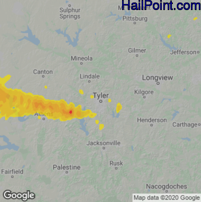 Hail Map for Tyler, TX Region on April 5, 2022