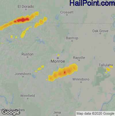 Hail Map for Monroe, LA Region on April 5, 2022