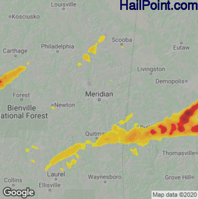 Hail Map for Meridan, MS Region on April 5, 2022