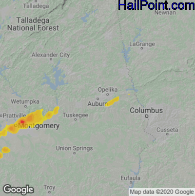 Hail Map for Auburn, AL Region on April 5, 2022