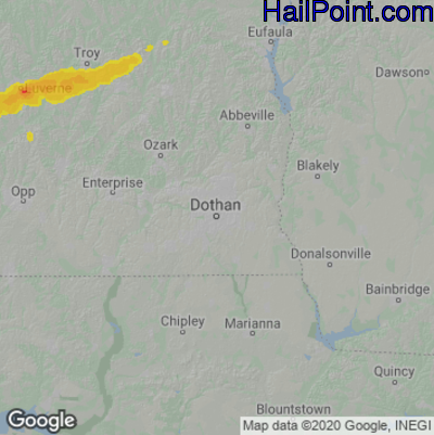 Hail Map for Dothan, AL Region on April 5, 2022