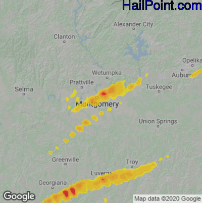 Hail Map for Montgomery, AL Region on April 5, 2022