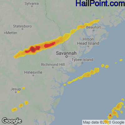 Hail Map for Savannah, GA Region on April 5, 2022