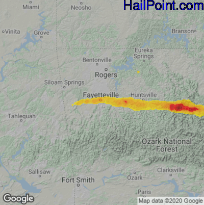 Hail Map for Fayetteville, AR Region on April 6, 2022