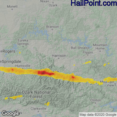 Hail Map for Harrison, AR Region on April 6, 2022 