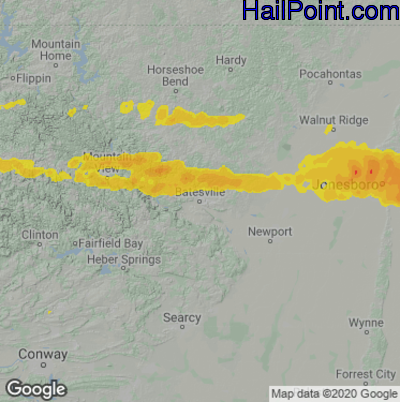 Hail Map for Batestville, AR Region on April 6, 2022