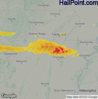 Hail Map for Jonesboro, AR Region on April 6, 2022