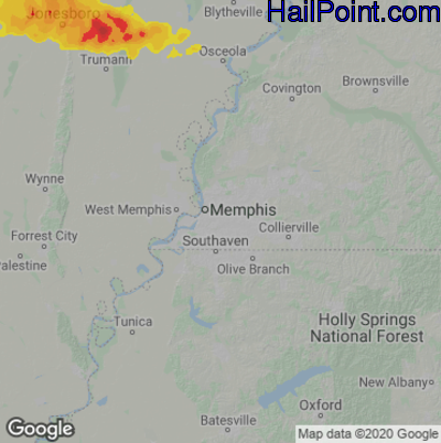 Hail Map for Memphis, TN Region on April 6, 2022