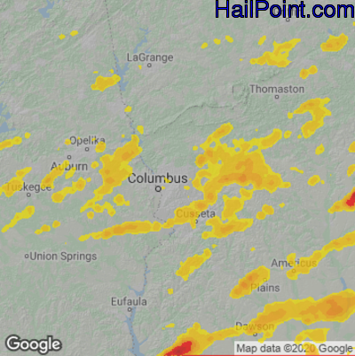 Hail Map for Columbus, GA Region on April 6, 2022 