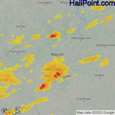 Hail Map for Macon, GA Region on April 6, 2022 