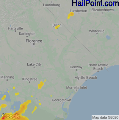 Hail Map for Myrtle Beach, SC Region on April 6, 2022